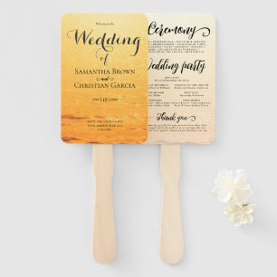 Golden orange summer sea waves wedding hand fan