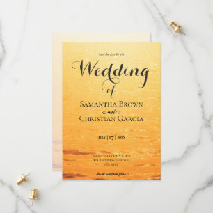 Golden orange summer sea waves wedding save the date