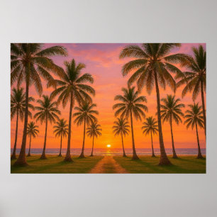 Golden Orange Sunset Tropical Beach Poster