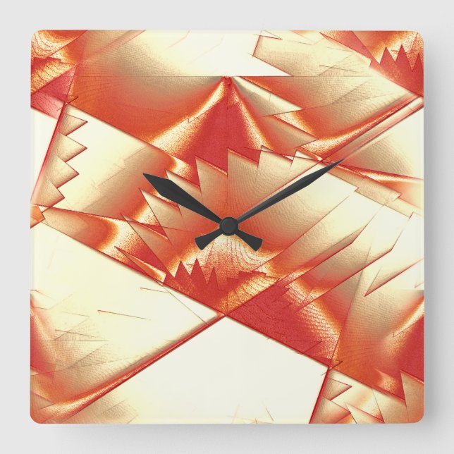 Golden orange to beige, extreme rough digitalised  square wall clock (Front)