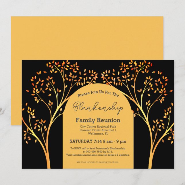 Golden Orange Tree Family Reunion Invitation (Front/Back)