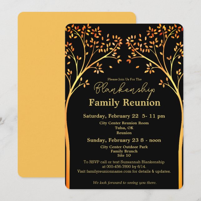 Golden Orange Tree Family Reunion Invitation (Front/Back)