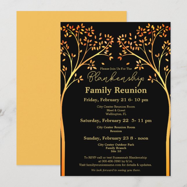 Golden Orange Tree Family Reunion Invitation (Front/Back)
