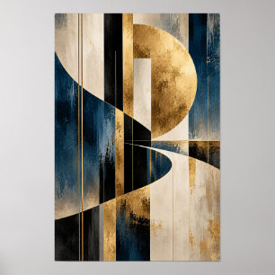 Golden Orbit Navy Geometric Abstract Wall Art