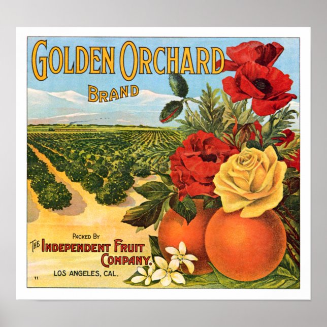 Golden Orchard Los Angeles Fruit Crate Label Poster (Front)