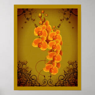 Golden Orchids Floral Art Poster