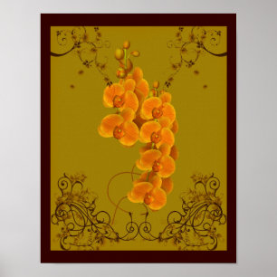 Golden Orchids Floral Art Poster