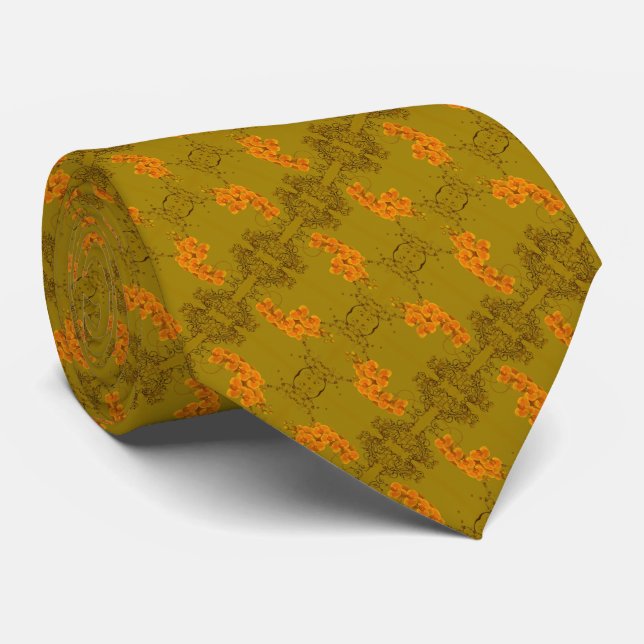 Golden Orchids Floral Art Tie (Rolled)