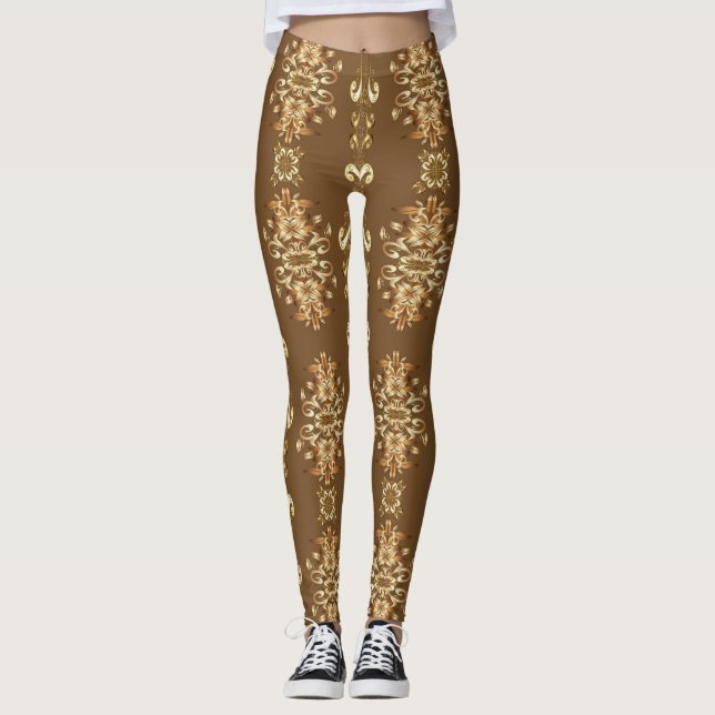 Golden Oriental Baroque Classic Pattern Leggings (Front)