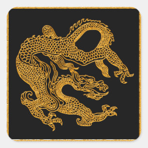 Golden oriental dragon 01 square sticker