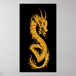 Golden oriental dragon 02 (left) poster