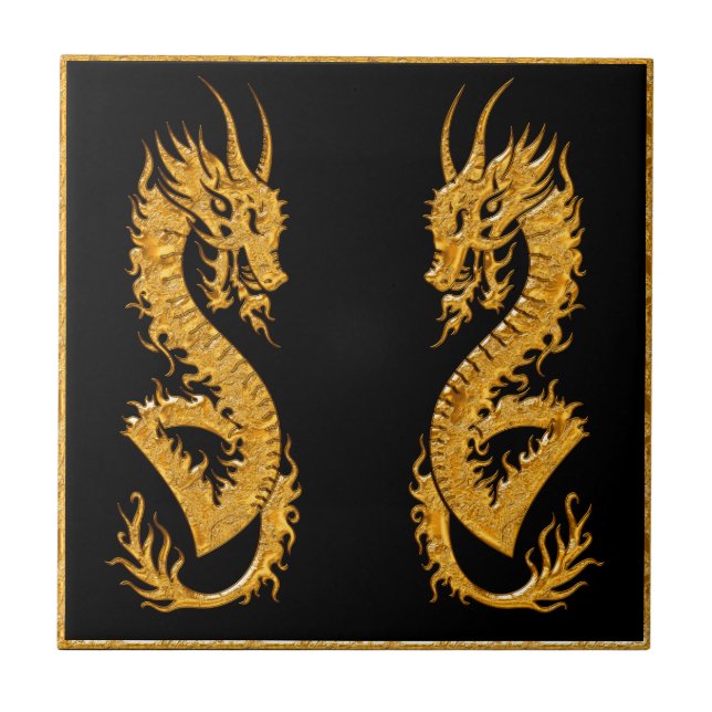 Golden oriental dragon 02 tile (Front)