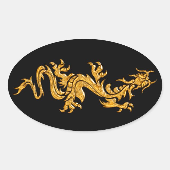 Golden oriental dragon 03 oval sticker (Front)