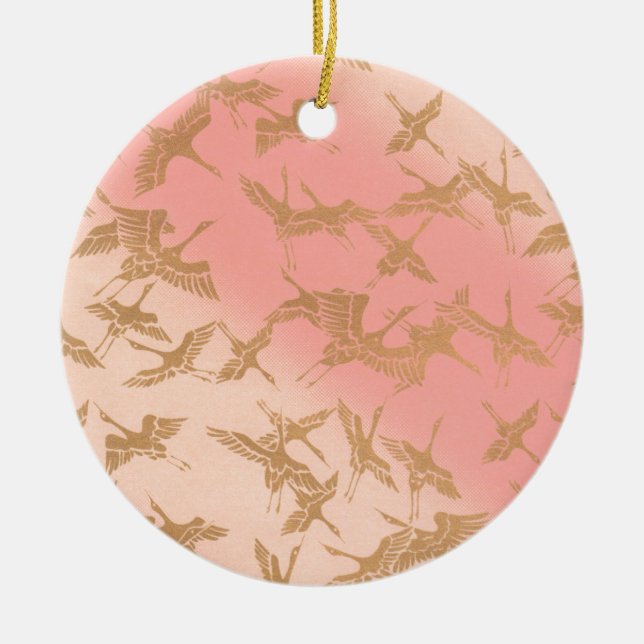 Golden Origami Crane Ceramic Tree Decoration (Front)