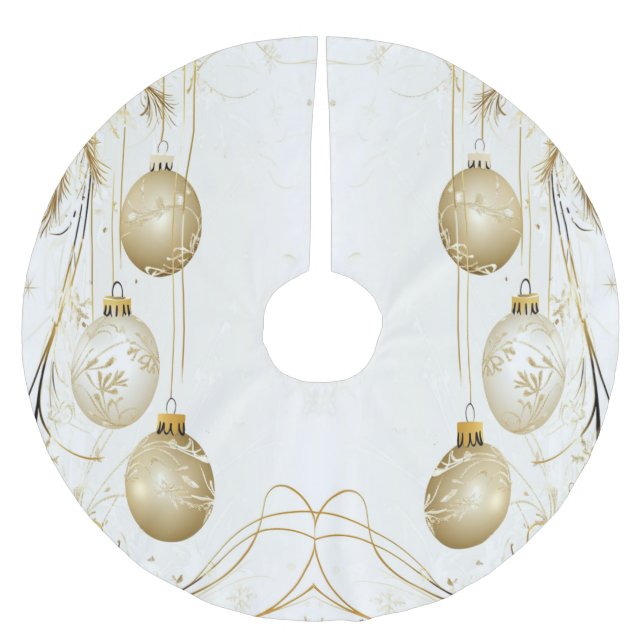 Golden Ornament Christmas Holiday Party Elegant Brushed Polyester Tree Skirt (Front)