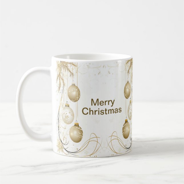 Golden Ornament Christmas Holiday Party Elegant Coffee Mug (Left)