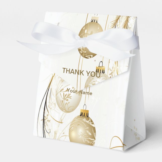 Golden Ornament Christmas Holiday Party Elegant Favour Box (Front Side)