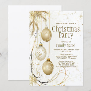 Golden Ornament Christmas Holiday Party Elegant Invitation