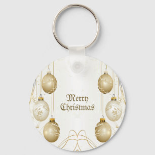 Golden Ornament Christmas Holiday Party Elegant Key Ring