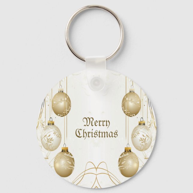 Golden Ornament Christmas Holiday Party Elegant Key Ring (Front)
