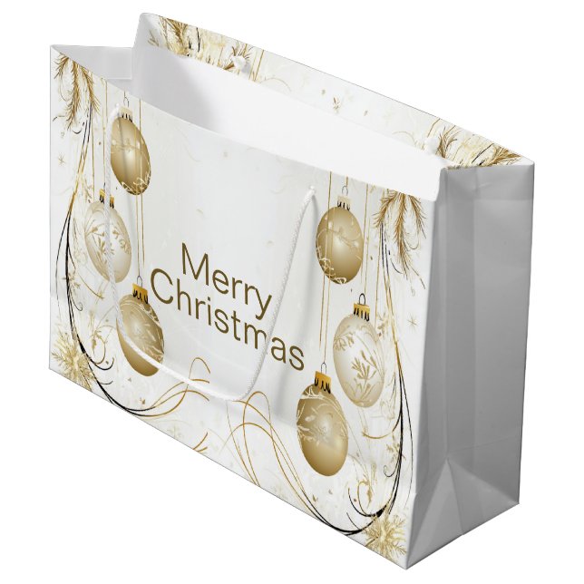 Golden Ornament Christmas Holiday Party Elegant Large Gift Bag (Front Angled)