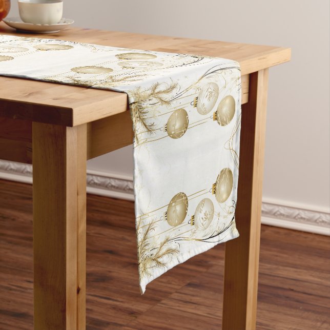 Golden Ornament Christmas Holiday Party Elegant Short Table Runner (In Situ)