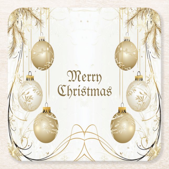 Golden Ornament Christmas Holiday Party Elegant Square Paper Coaster (Front)