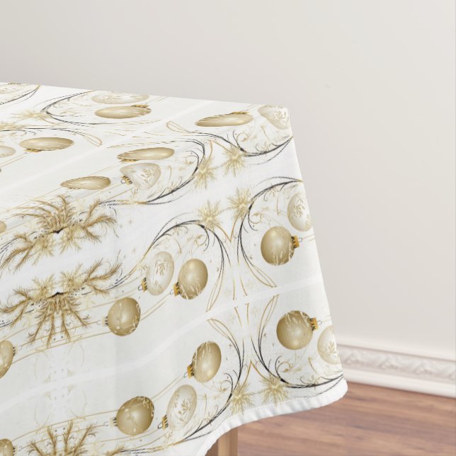 Golden Ornament Christmas Holiday Party Elegant Tablecloth (In Situ)