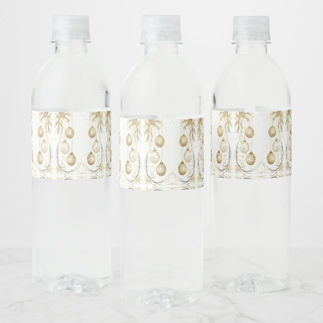 Golden Ornament Christmas Holiday Party Elegant Water Bottle Label (Bottles)