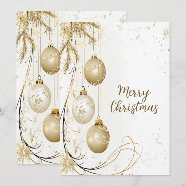 Golden Ornament Christmas Party Elegant Holiday Card (Front/Back)