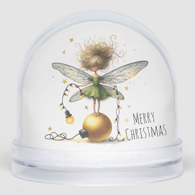 Golden Ornament Fairy Holiday Card Snowglobe (Front)
