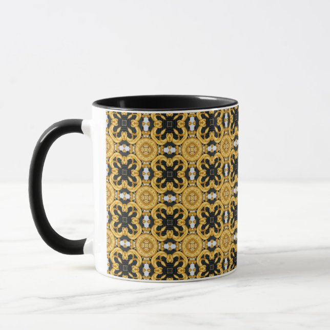 Golden ornament on black mug (Left)