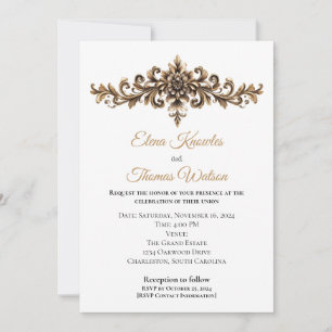 Golden ornament, simple elegant wedding design invitation