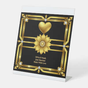 💖 Golden Ornament Wedding Celebration Theme 🖤 Pedestal Sign