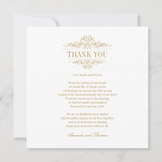 Golden ornament white chic modern  thank you card (Front)