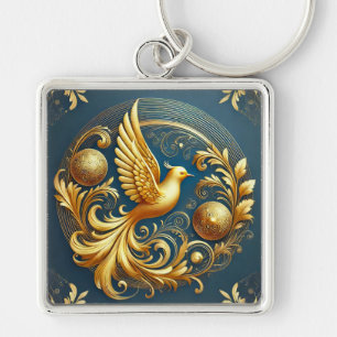 Golden Ornament with Bird Motif Key Ring