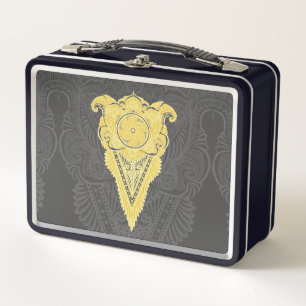 Golden Ornamental Flame Metal Lunch Box