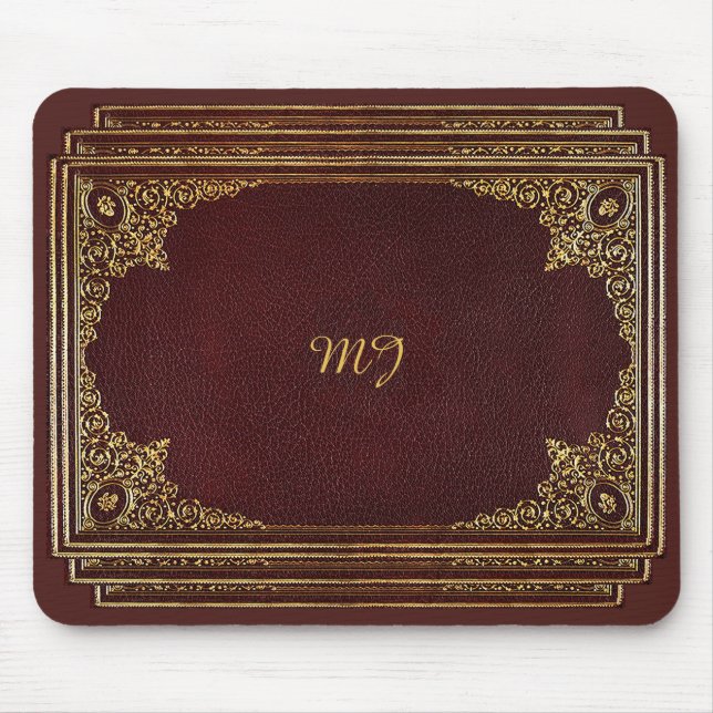 Golden Ornamental on Brown with Initials Mouse Mat (Front)
