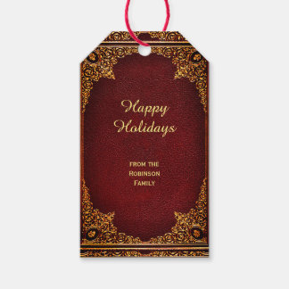 Golden Ornamental on Red Leather (customisable) Gift Tags