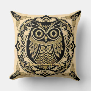 Golden Ornamental Owl with Decorative Design Cushion
