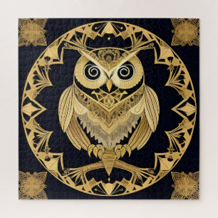 Golden Ornamental Owl with Decorative Design Jigsaw Puzzle