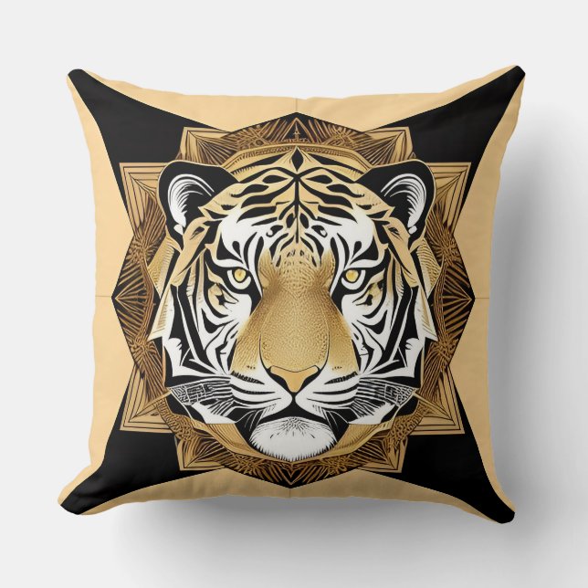 Golden Ornamental Tiger Artwork Cushion (Front)