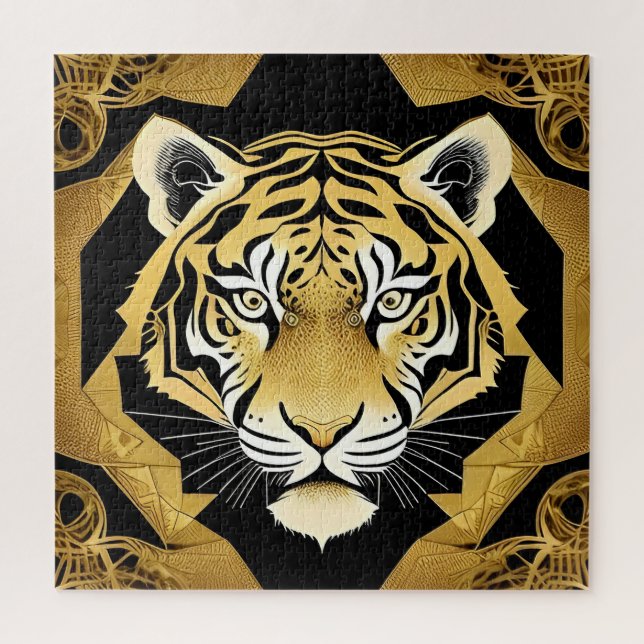 Golden Ornamental Tiger Artwork Jigsaw Puzzle (Vertical)