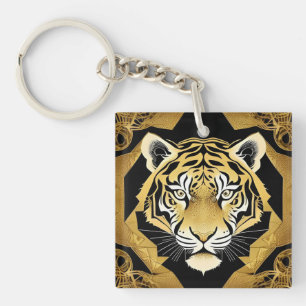 Golden Ornamental Tiger Artwork Key Ring
