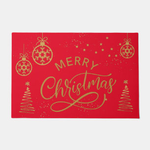 Golden ornaments and trees Christmas luxury red Doormat