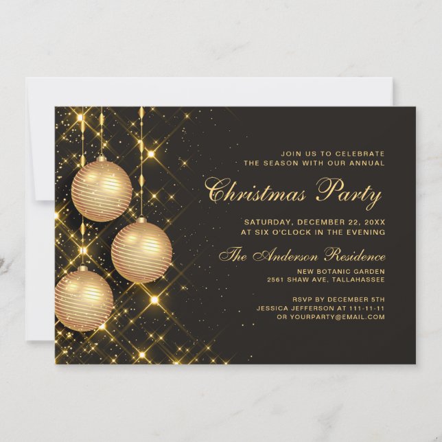 Golden Ornaments Christmas Corporate Annual Party Invitation (Front)