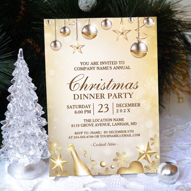 Golden Ornaments Christmas Corporate Holiday Party Invitation (Creator Uploaded)