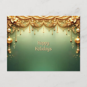 Golden Ornaments Festive Green Holiday Postcard