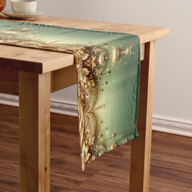 Golden Ornaments Holiday Table Runner (In Situ)