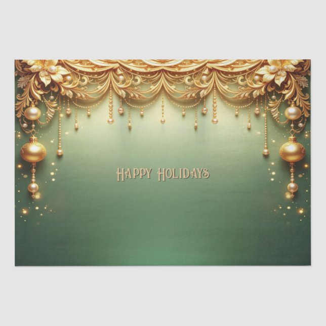 Golden Ornaments Holiday Tissue Paper (Front)
